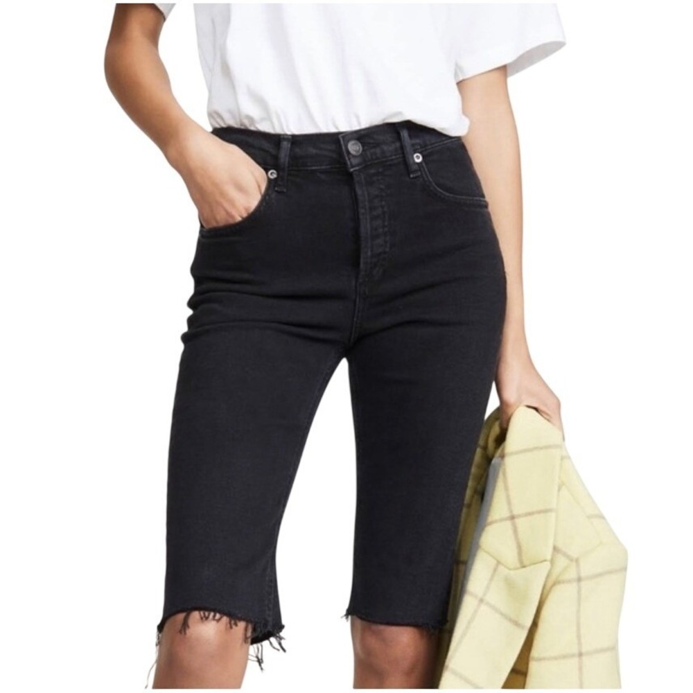 Agolde Carrie‎ High Rise Longline Denim Pedal Pusher Black Button Fly 28